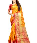 yellow woven art silk saree with blouse