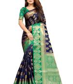 blue woven art silk saree with blouse