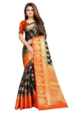 brown woven art silk saree with blouse 1