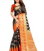 brown woven art silk saree with blouse