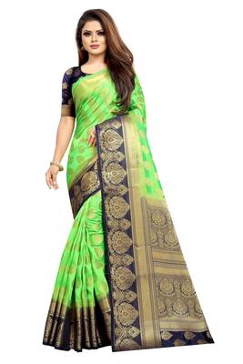 green woven art silk saree with blouse 1