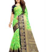 green woven art silk saree with blouse