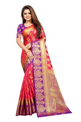 red woven art silk saree with blouse 1
