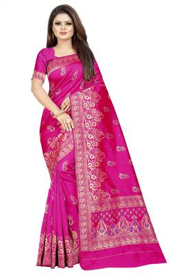 pink woven art silk saree with blouse 1