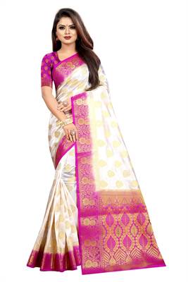 white woven art silk saree with blouse 1