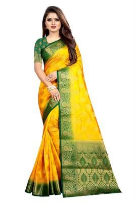 yellow woven art silk saree with blouse 1