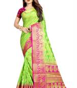 green woven art silk saree with blouse