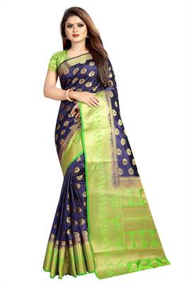blue woven art silk saree with blouse 1