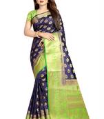 blue woven art silk saree with blouse