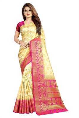 off white woven art silk saree with blouse 1