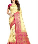 off white woven art silk saree with blouse