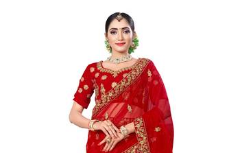 Red embroidered velvet semi stitched lehenga 3