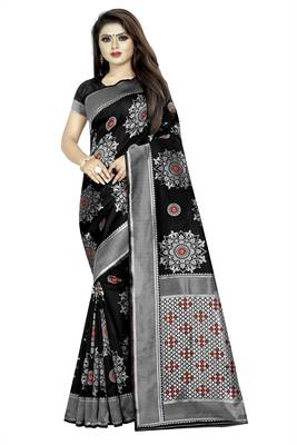 black woven art silk saree with blouse 1