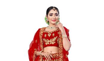 Red embroidered velvet semi stitched lehenga 3