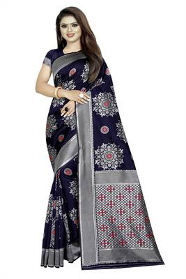 blue woven art silk saree with blouse 1