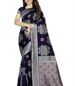 blue woven art silk saree with blouse