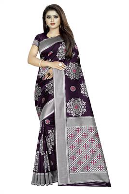 wine woven art silk saree with blouse 1
