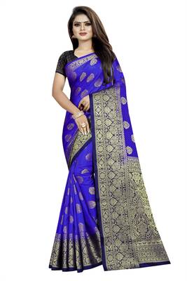 blue woven art silk saree with blouse 1