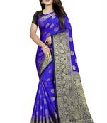 blue woven art silk saree with blouse