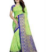 green woven art silk saree with blouse