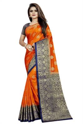 orange woven art silk saree with blouse 1