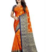 orange woven art silk saree with blouse