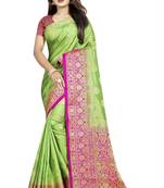 green woven art silk saree with blouse