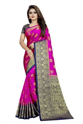 pink woven art silk saree with blouse 1