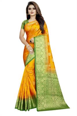 yellow woven art silk saree with blouse 1