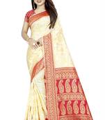off white woven art silk saree with blouse
