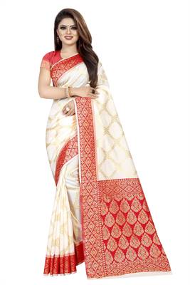 white woven art silk saree with blouse 1