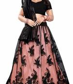 Black embroidered net semi stitched lehenga