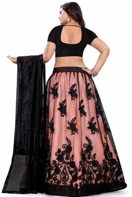 Black embroidered net semi stitched lehenga 2
