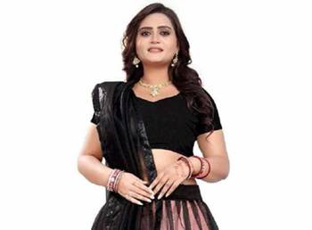 Black embroidered net semi stitched lehenga 3