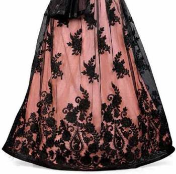 Black embroidered net semi stitched lehenga 4