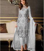 Silver Heavy Net Embroidered Designer Pakistani Suit