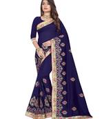 Blue Embroidered Silk Saree With Blouse