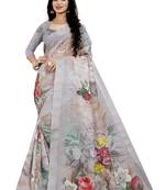 Multicolor Printed Linen Saree With Blouse