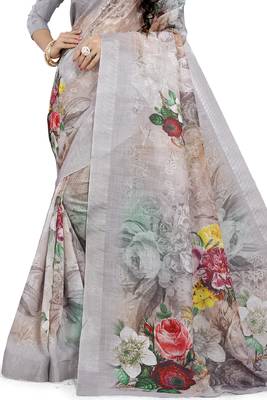 Multicolor Printed Linen Saree With Blouse 2