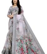 Grey Printed Linen Saree With Blouse
