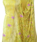 Mustard Yellow Silk Zari Woven Reshamwork Suit Fabric