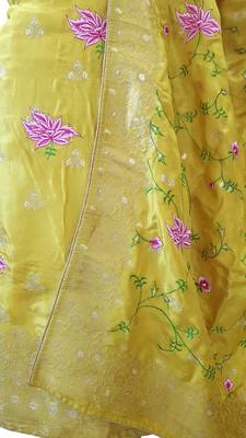 Mustard Yellow Silk Zari Woven Reshamwork Suit Fabric 4