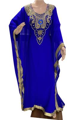 royal blue georgette moroccan islamic dubai kaftan farasha zari and stone work dress 1