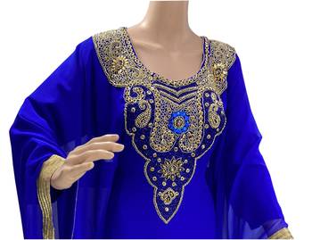 royal blue georgette moroccan islamic dubai kaftan farasha zari and stone work dress 2