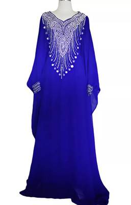 royal blue georgette moroccan islamic dubai kaftan farasha zari and stone work dress 1