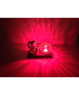 Golden Oxidized Ganesha With Designer Glass Tealight Holder On Wooden Stand - Pink 4