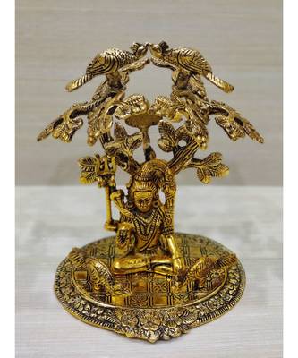 Golden Oxidized Lord Shiva Idol Sanyaas Under Tree - Golden Antique Look 1