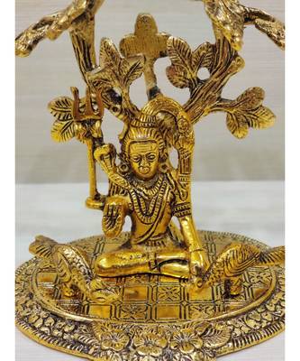 Golden Oxidized Lord Shiva Idol Sanyaas Under Tree - Golden Antique Look 2