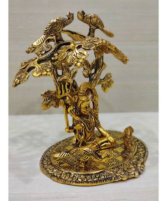 Golden Oxidized Lord Shiva Idol Sanyaas Under Tree - Golden Antique Look 3
