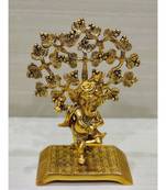 Golden Oxidized Lord Ganesha Idol Dancing Under Tree - Golden Antique Look
